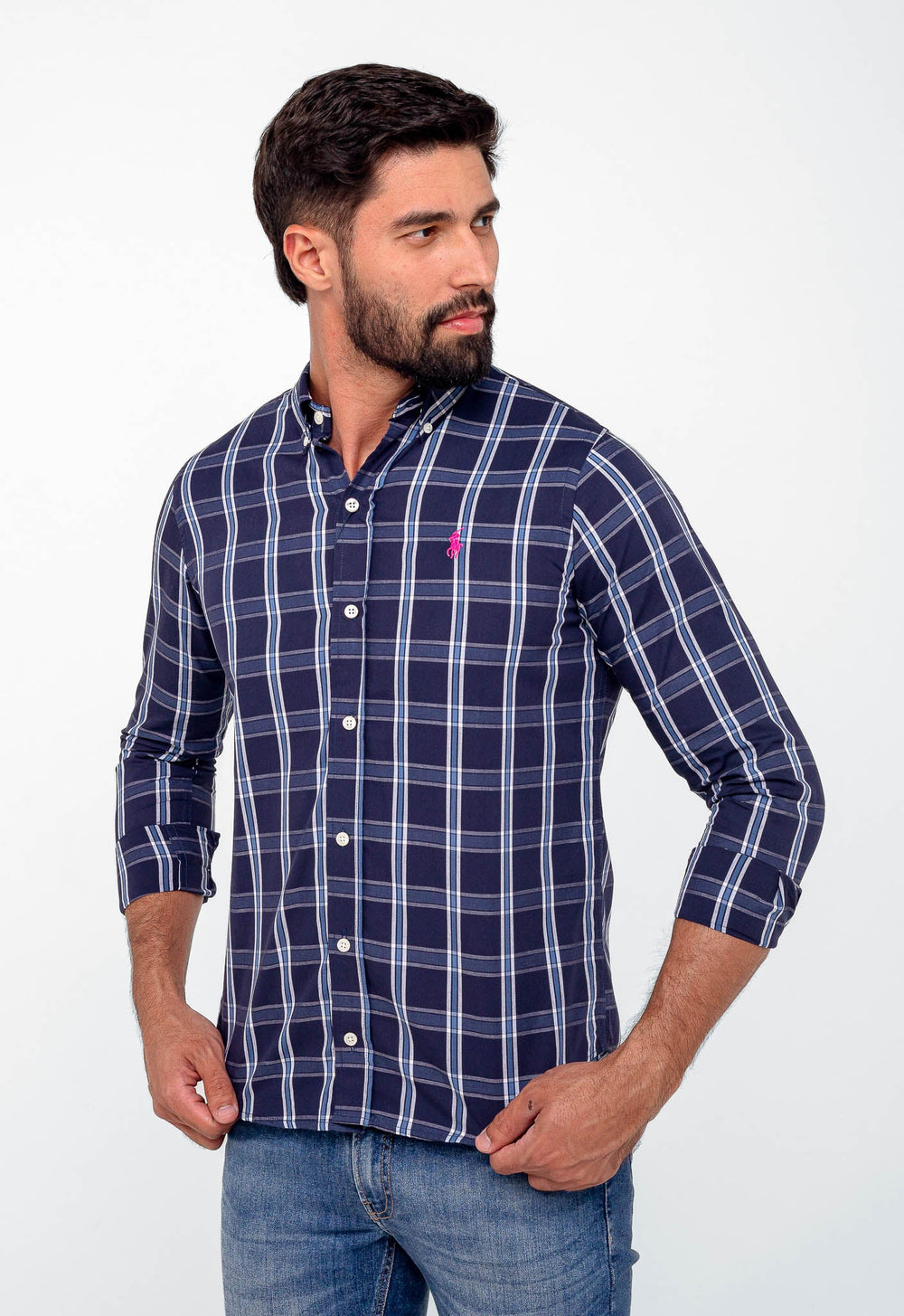 Camisa RL Manga Longa Custom Fit Xadrez Azul - Henri Store