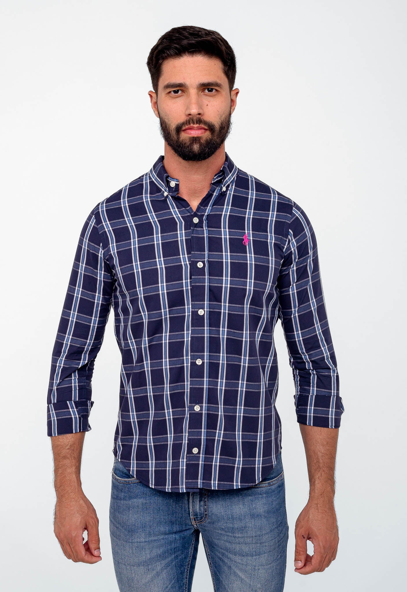 Camisa RL Manga Longa Custom Fit Xadrez Azul - Henri Store