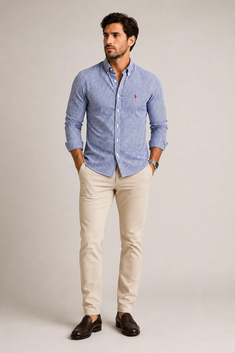 Camisa RL Manga Longa Custom Fit Xadrez Marinho Ponei Vermelho - Henri Store