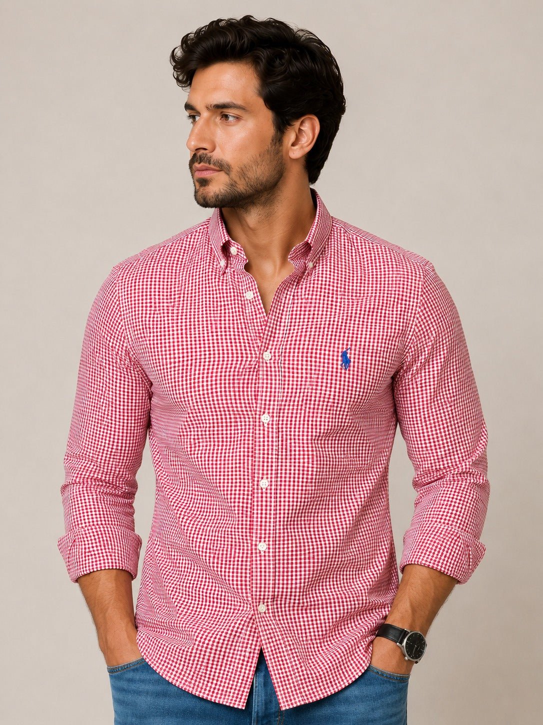 Camisa RL Manga Longa Vermelha Xadrez Com Poney Azul - Henri Store