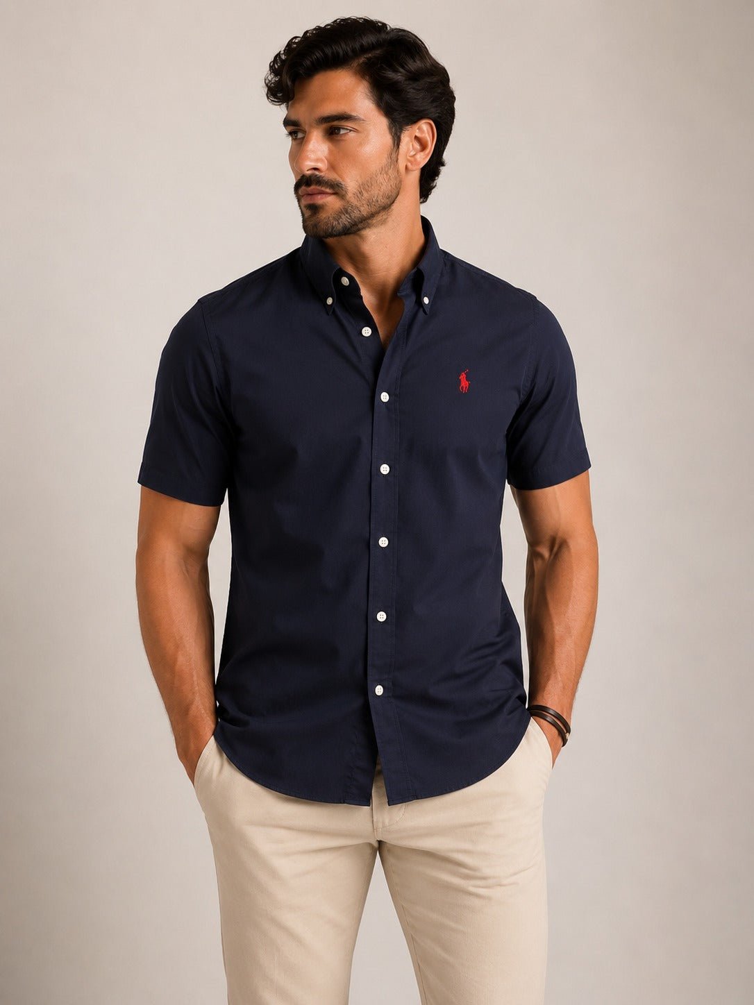 Camisa RL Mc Marinho Lisa Com Poney Vermelho - Henri Store