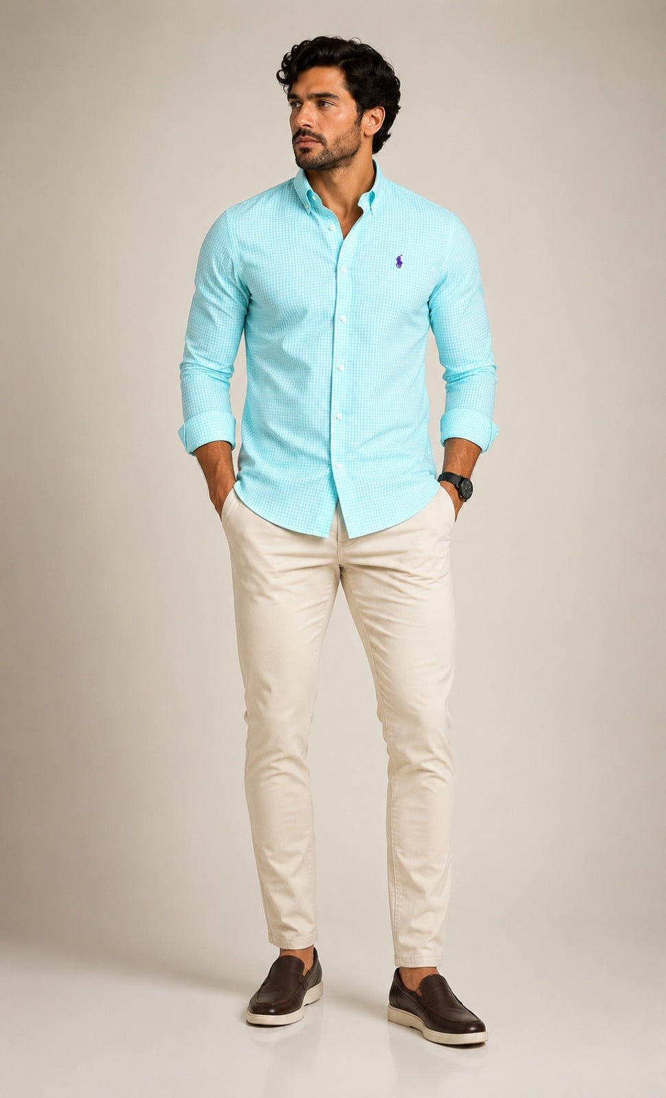 Camisa RL Ml Xadrez Verde Agua Ponei Roxo - Henri Store