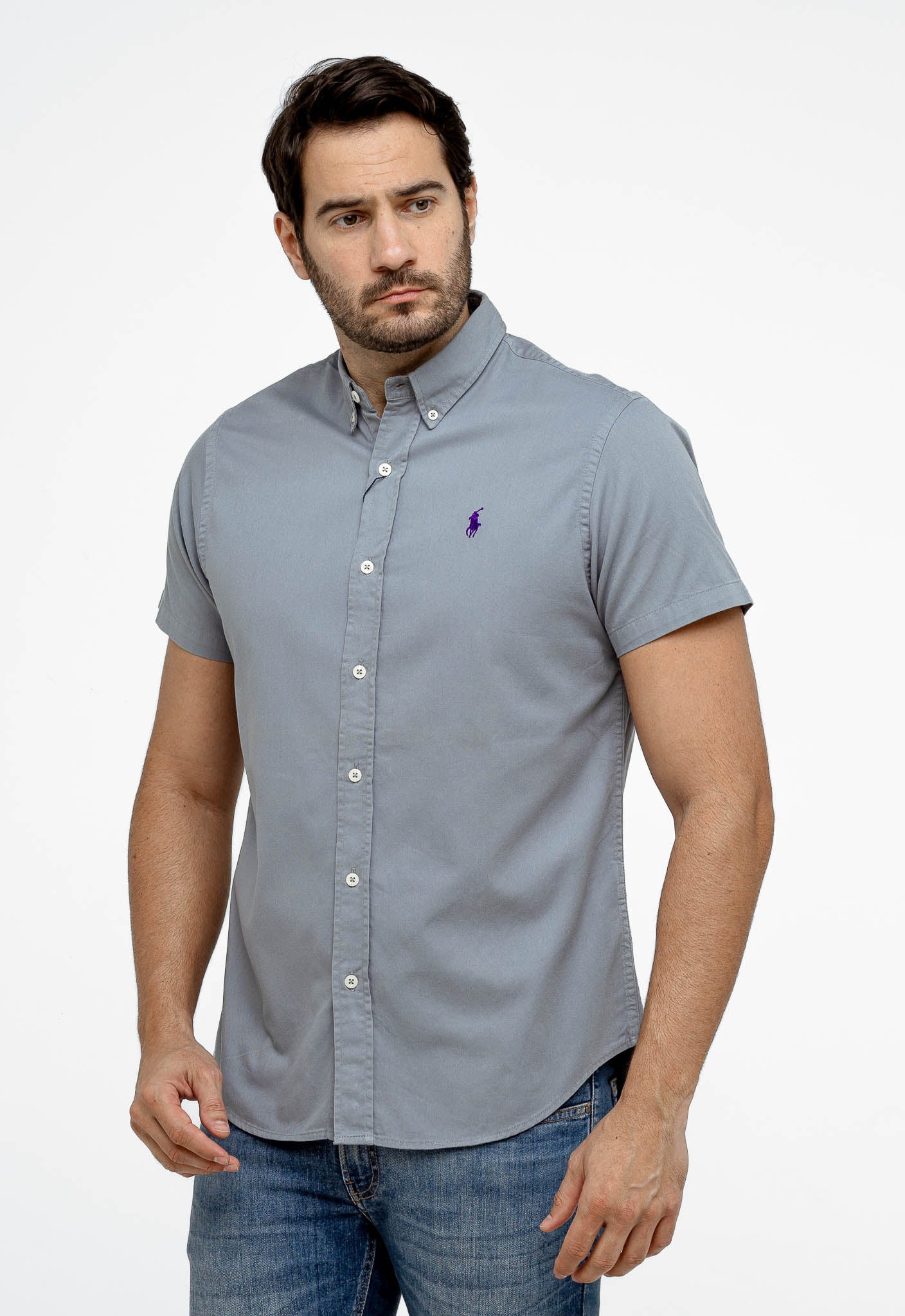 Camisa RL Oxford Cinza / Small Poney Roxo Mc - Henri Store
