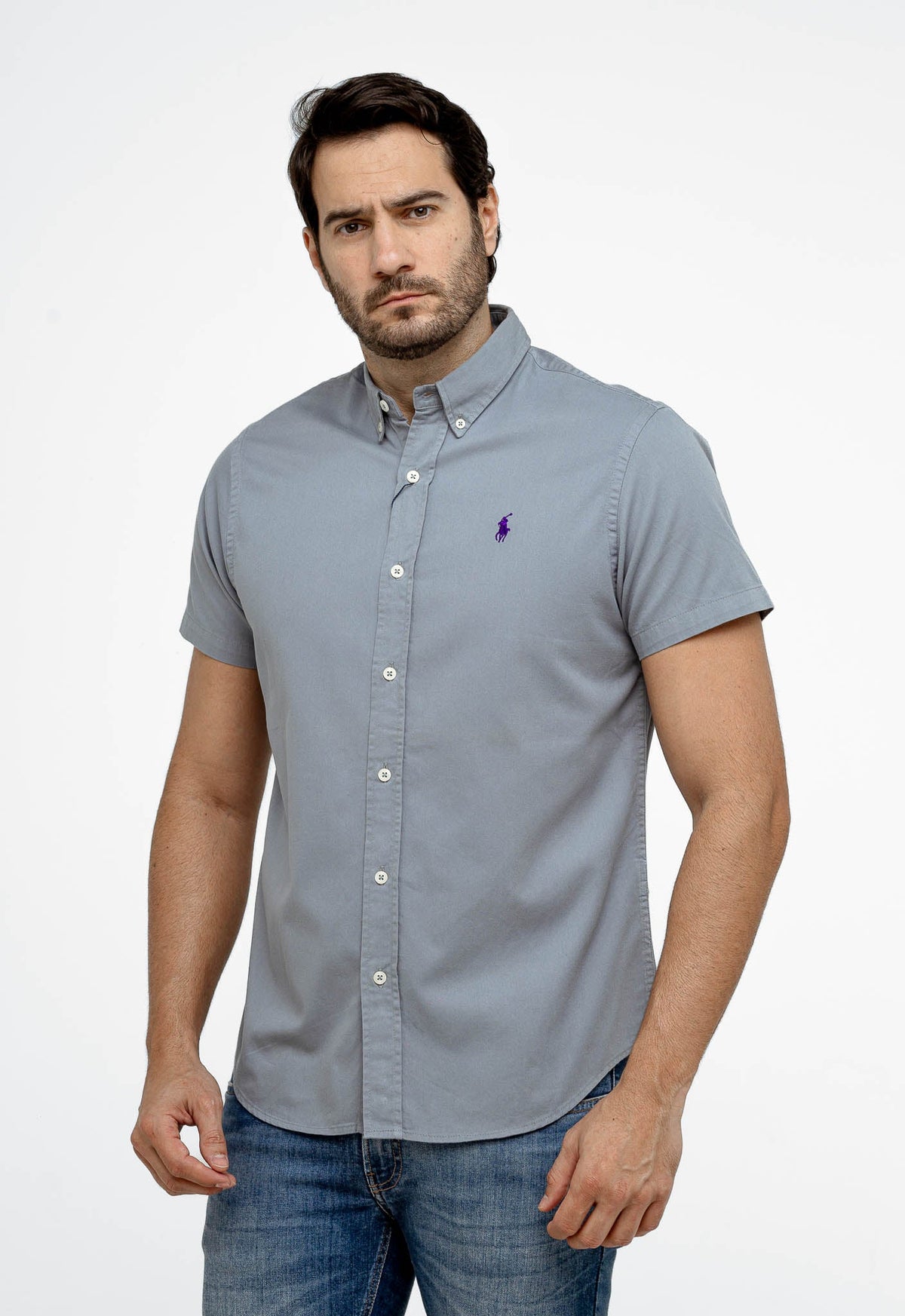 Camisa RL Oxford Cinza / Small Poney Roxo Mc - Henri Store