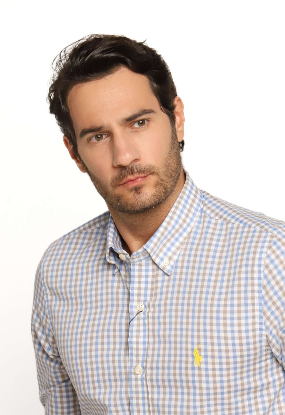 Camisa RL Xadrez Cinza c/ Azul Poney Amarelo - Henri Store