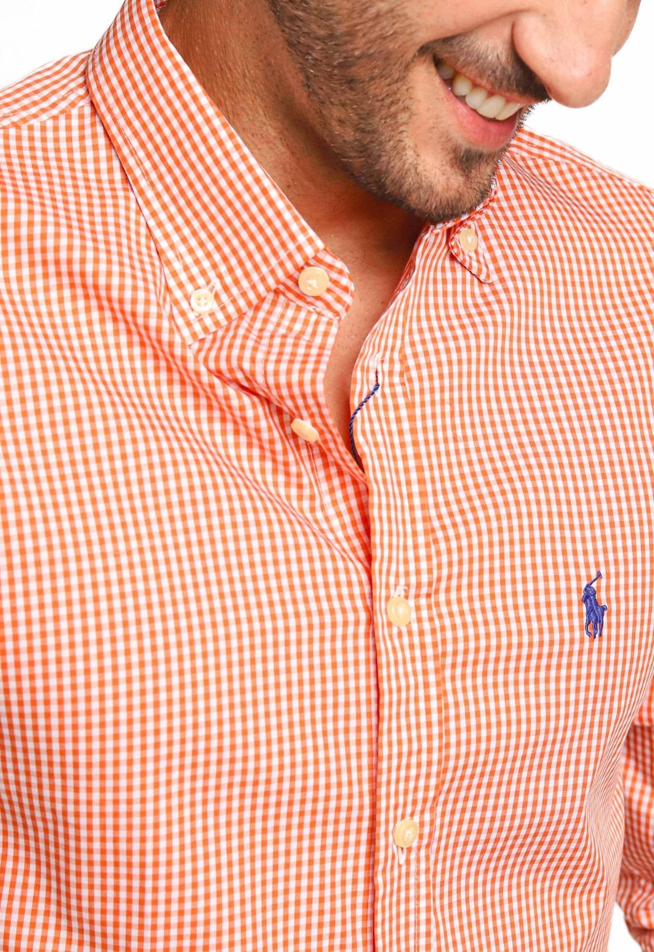 Camisa RL Xadrez Laranja Manga Longa Poney Azul - Henri Store