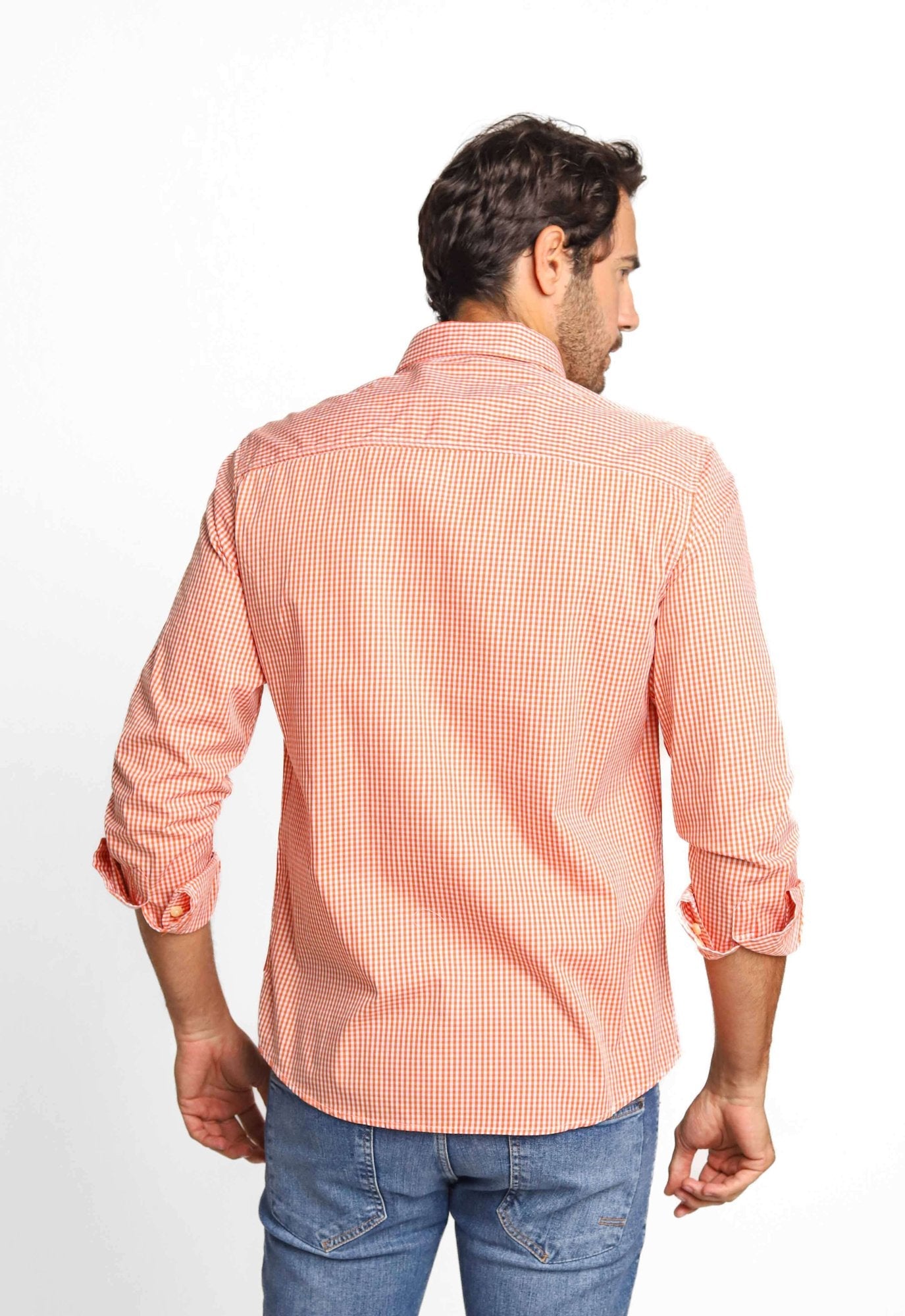 Camisa RL Xadrez Laranja Manga Longa Poney Azul - Henri Store