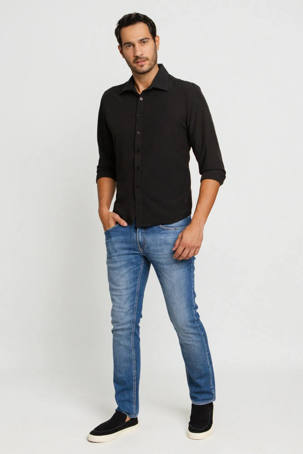 Camisa Scavo ml Slim Fit Preta - Henri Store