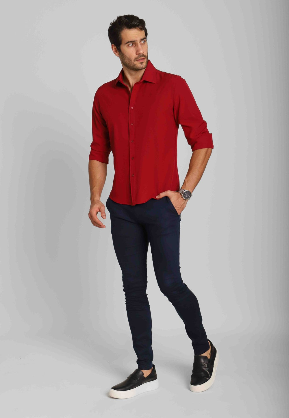 Camisa Scavo Ml Slim Fit Vermelha - Henri Store
