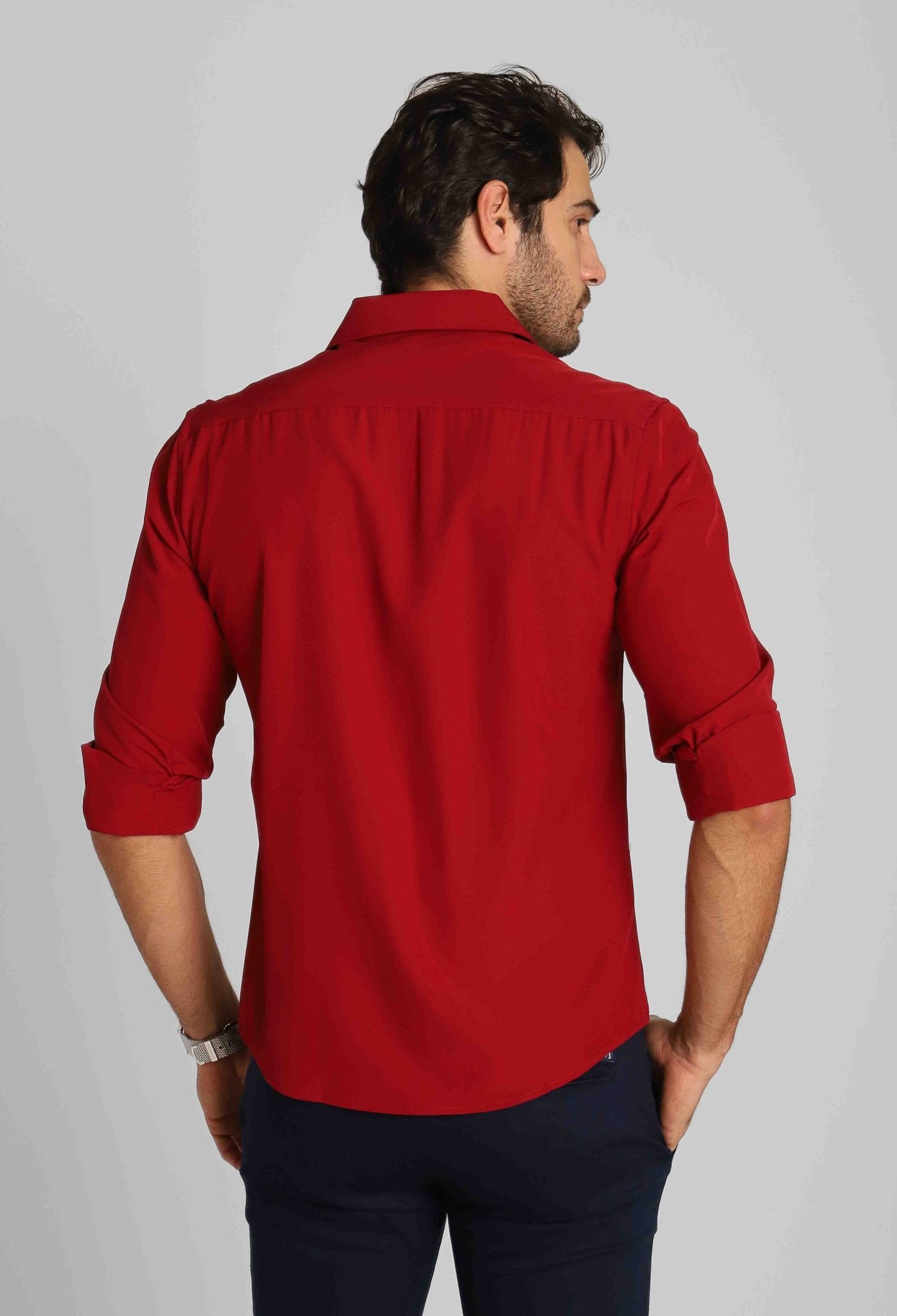 Camisa Scavo Ml Slim Fit Vermelha - Henri Store