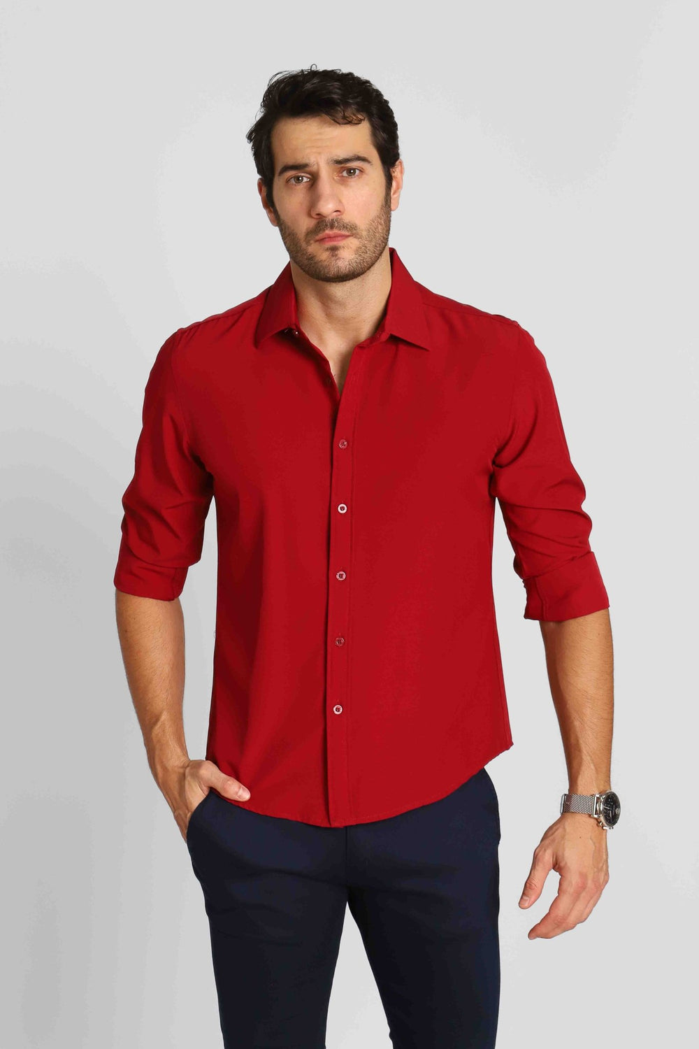 Camisa Scavo Ml Slim Fit Vermelha - Henri Store
