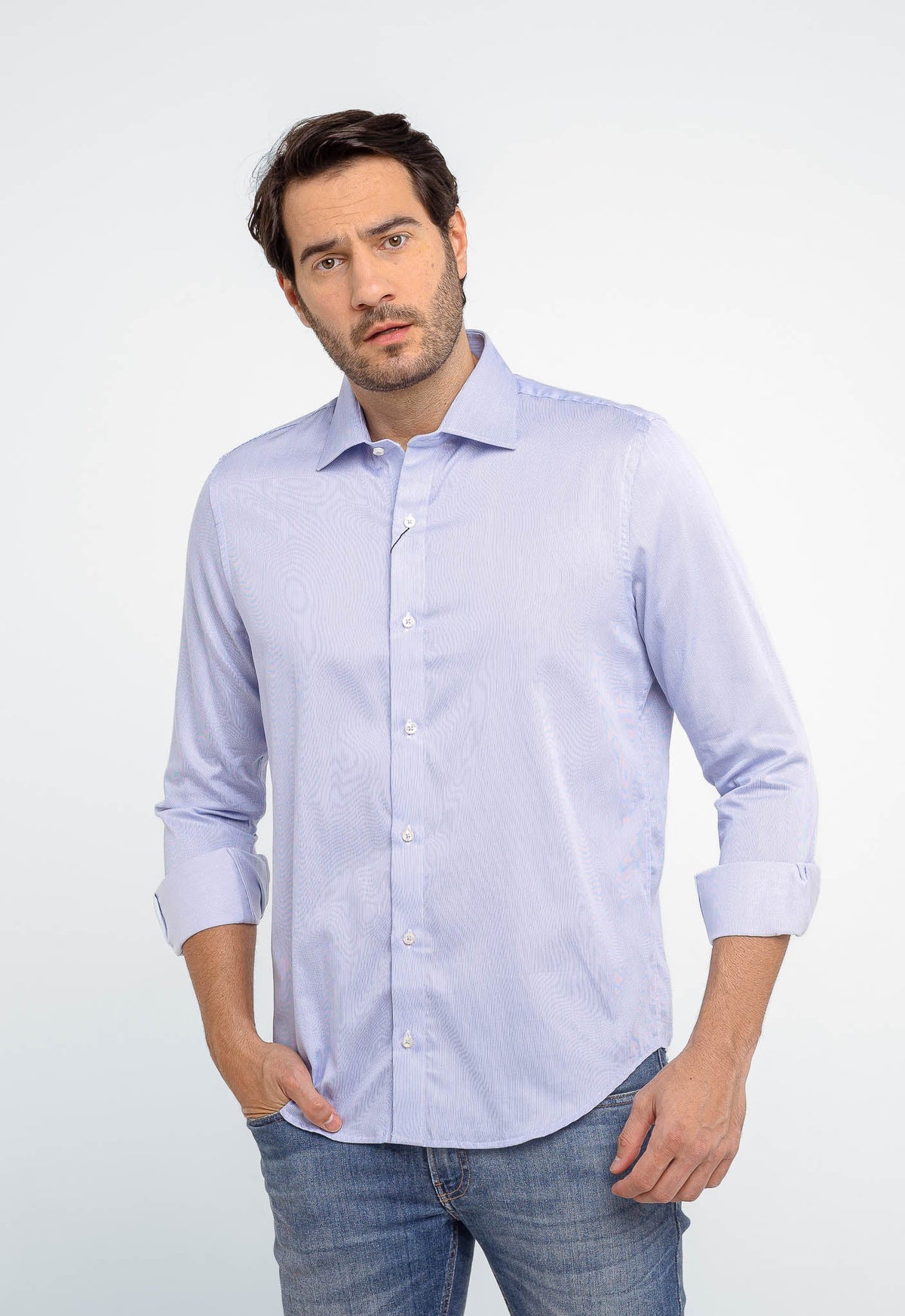 Camisa Social Slim Algodão Egípcio Azul Claro Manga Longa - Henri Store