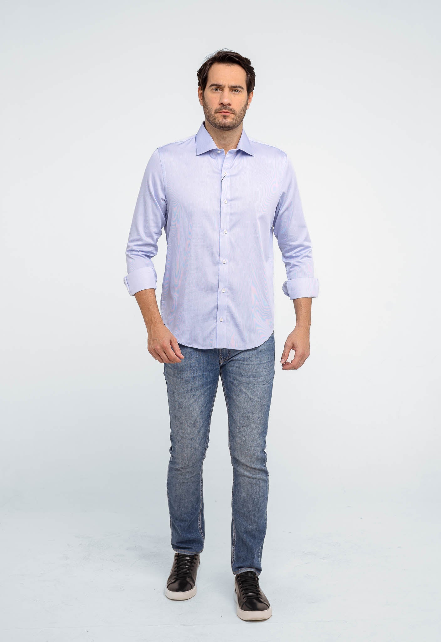 Camisa Social Slim Algodão Egípcio Azul Claro Manga Longa - Henri Store