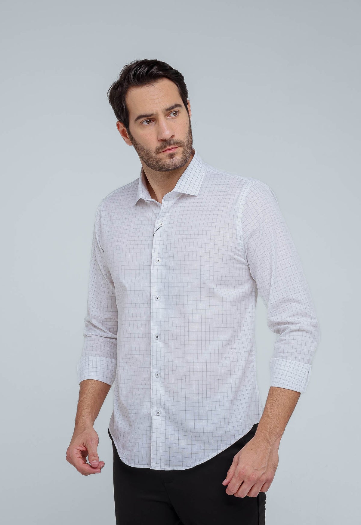 Camisa Social Slim Xadrez Minimalista Branca Manga Longa - Henri Store