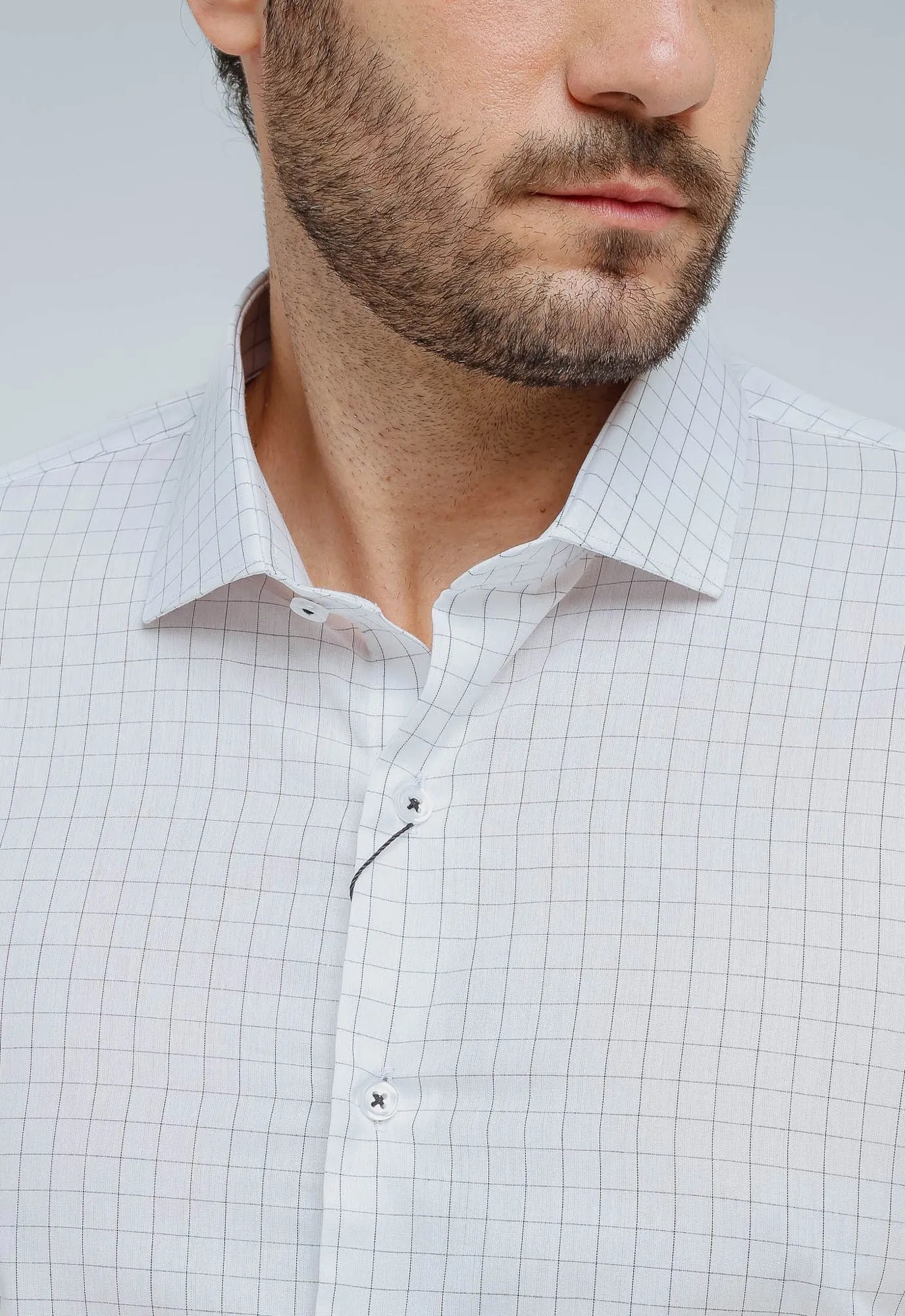 Camisa Social Slim Xadrez Minimalista Branca Manga Longa - Henri Store