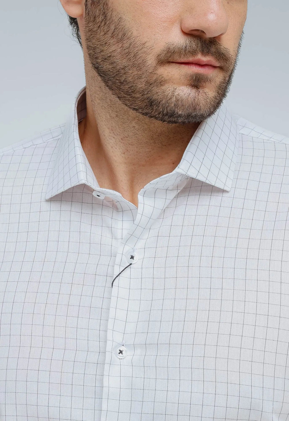 Camisa Social Slim Xadrez Minimalista Branca Manga Longa - Henri Store