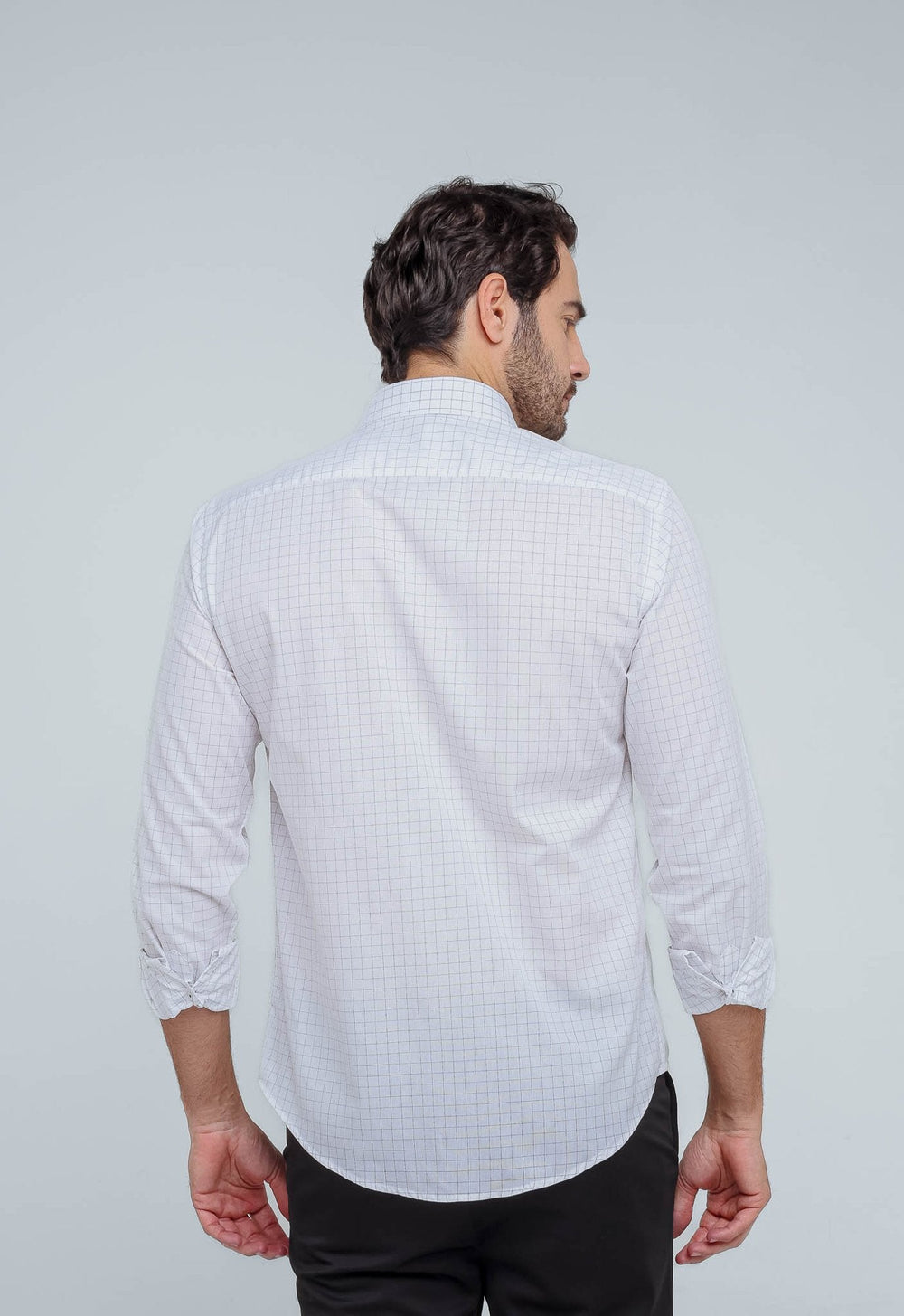 Camisa Social Slim Xadrez Minimalista Branca Manga Longa - Henri Store