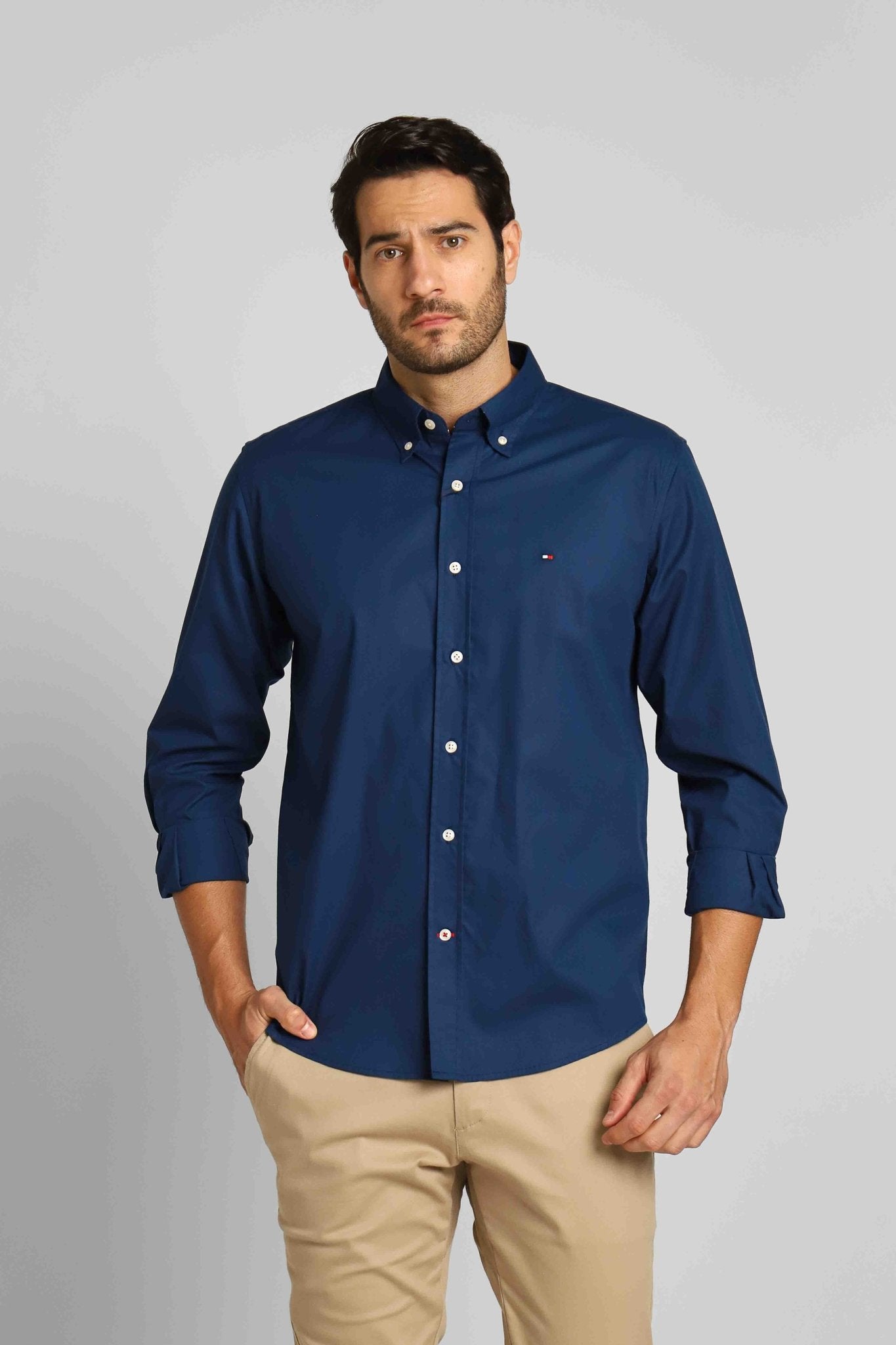 Camisa Tommy Hilfiger Azul Marinho Ml Regular Fit - Henri Store