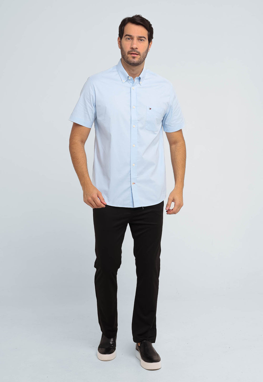 Camisa Tommy Hilfiger Light Oxford Regular Fit Azul Claro Mc - Henri Store