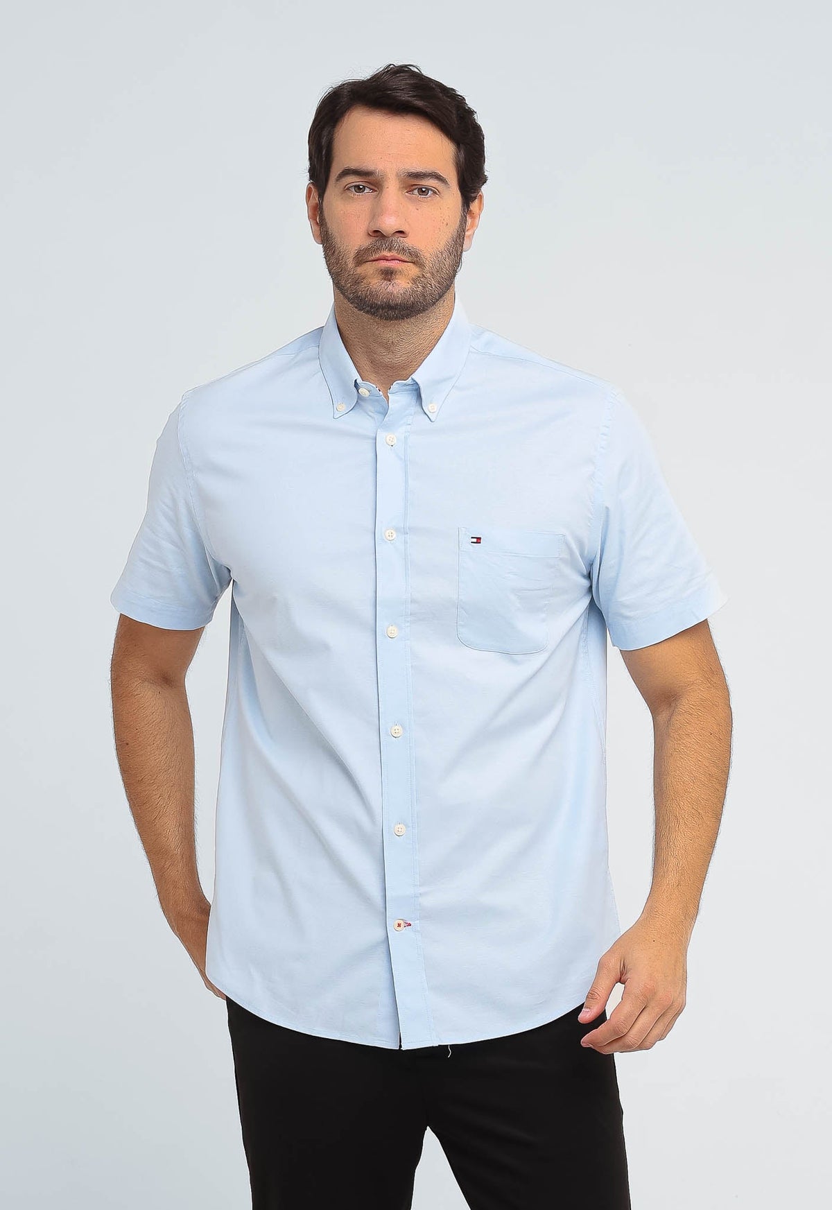Camisa Tommy Hilfiger Light Oxford Regular Fit Azul Claro Mc - Henri Store