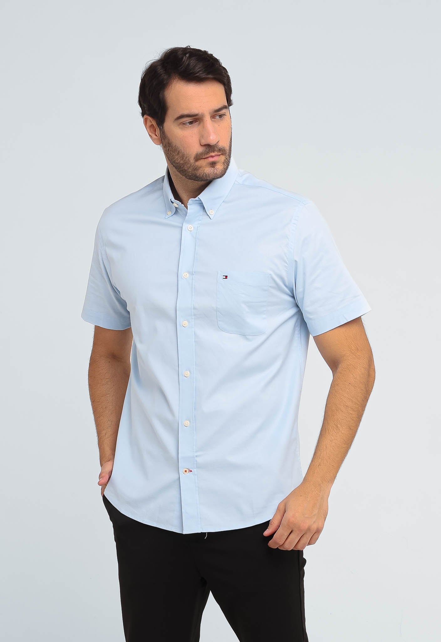 Camisa Tommy Hilfiger Light Oxford Regular Fit Azul Claro Mc - Henri Store