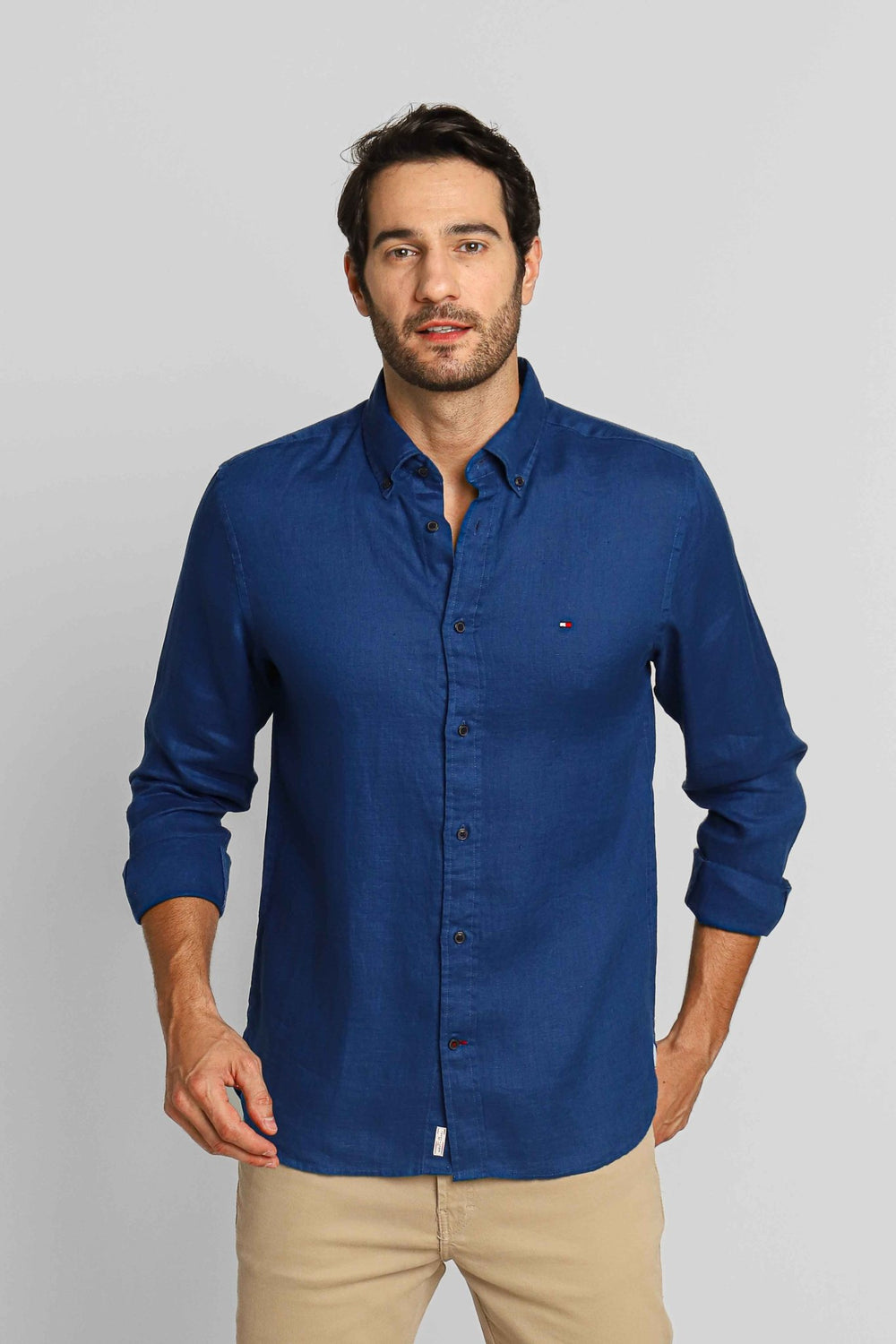 Camisa Tommy Hilfiger Linho ml Regular Fit Azul Indigo - Henri Store