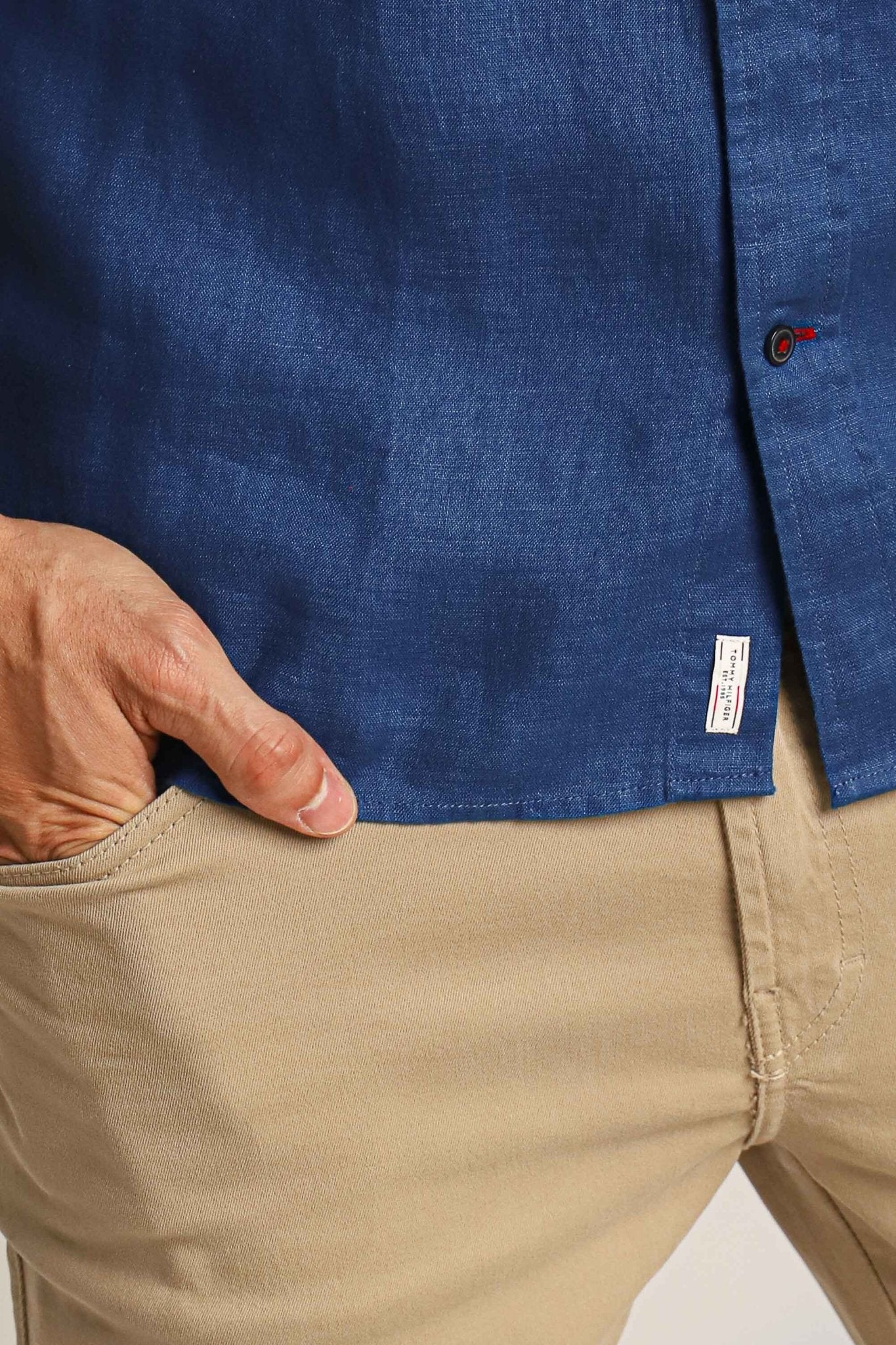 Camisa Tommy Hilfiger Linho ml Regular Fit Azul Indigo - Henri Store