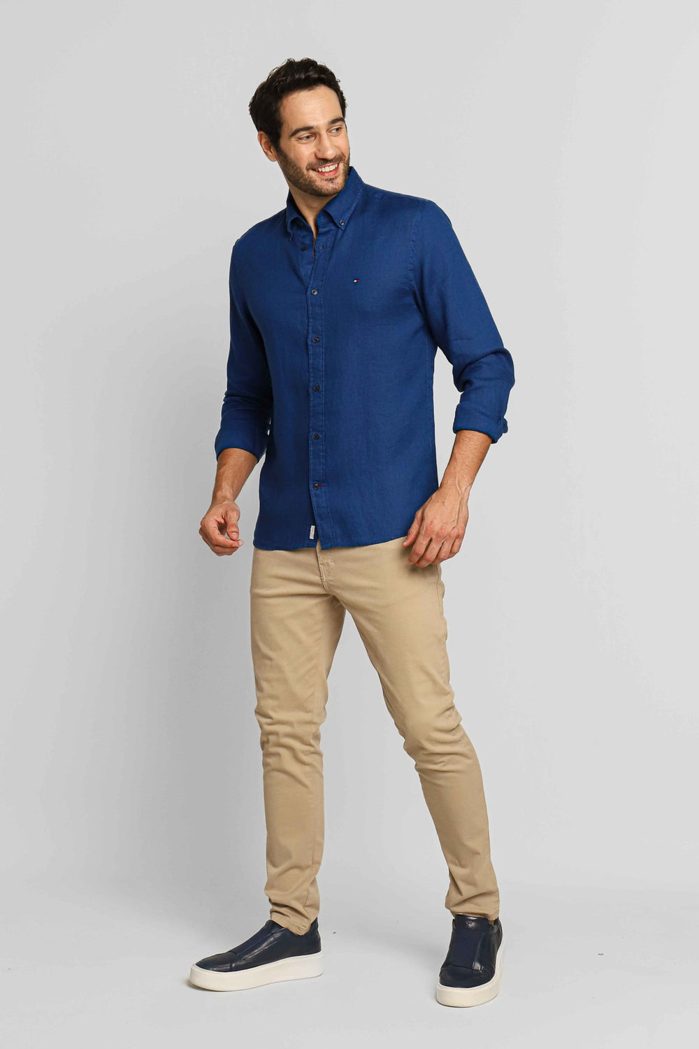 Camisa Tommy Hilfiger Linho ml Regular Fit Azul Indigo - Henri Store
