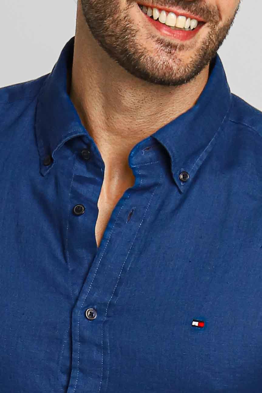 Camisa Tommy Hilfiger Linho ml Regular Fit Azul Indigo - Henri Store