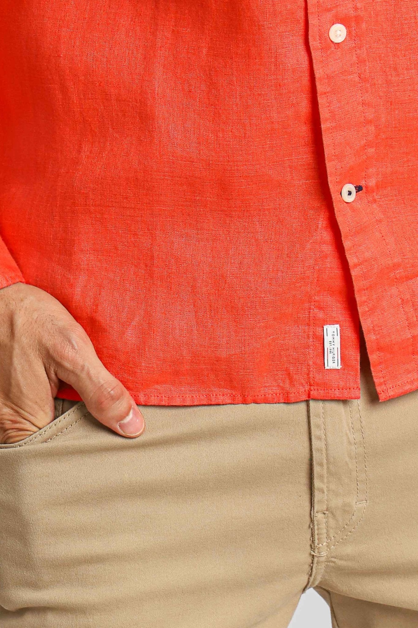 Camisa Tommy Hilfiger Linho ml Regular Fit Coral - Henri Store