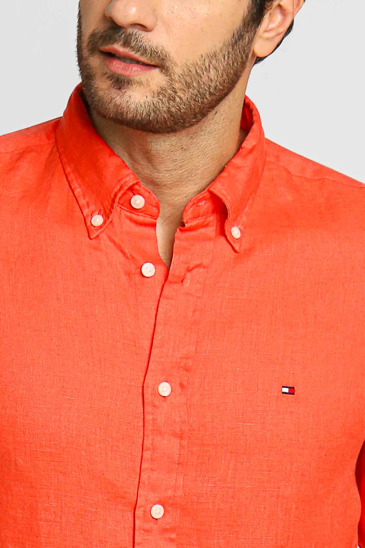 Camisa Tommy Hilfiger Linho ml Regular Fit Coral - Henri Store