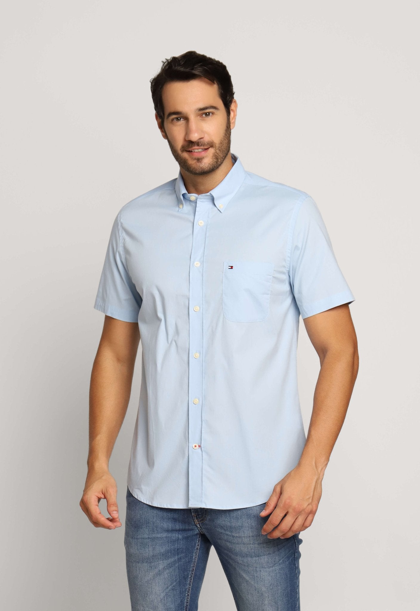 Camisa Tommy Hilfiger Mc Classic Poplin Azul Claro - Henri Store