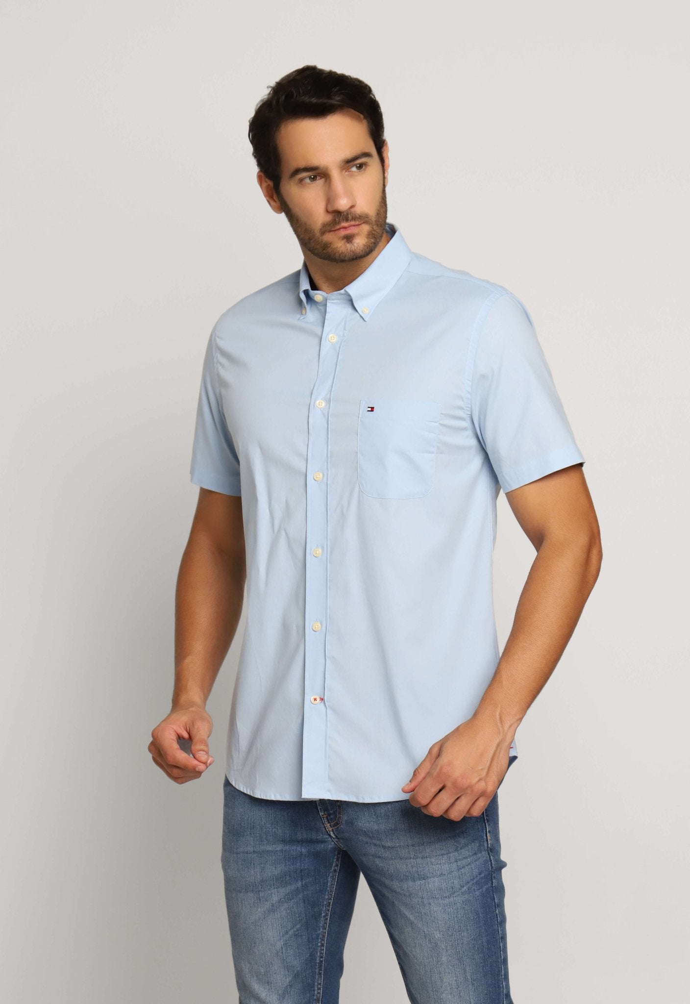 Camisa Tommy Hilfiger Mc Classic Poplin Azul Claro - Henri Store