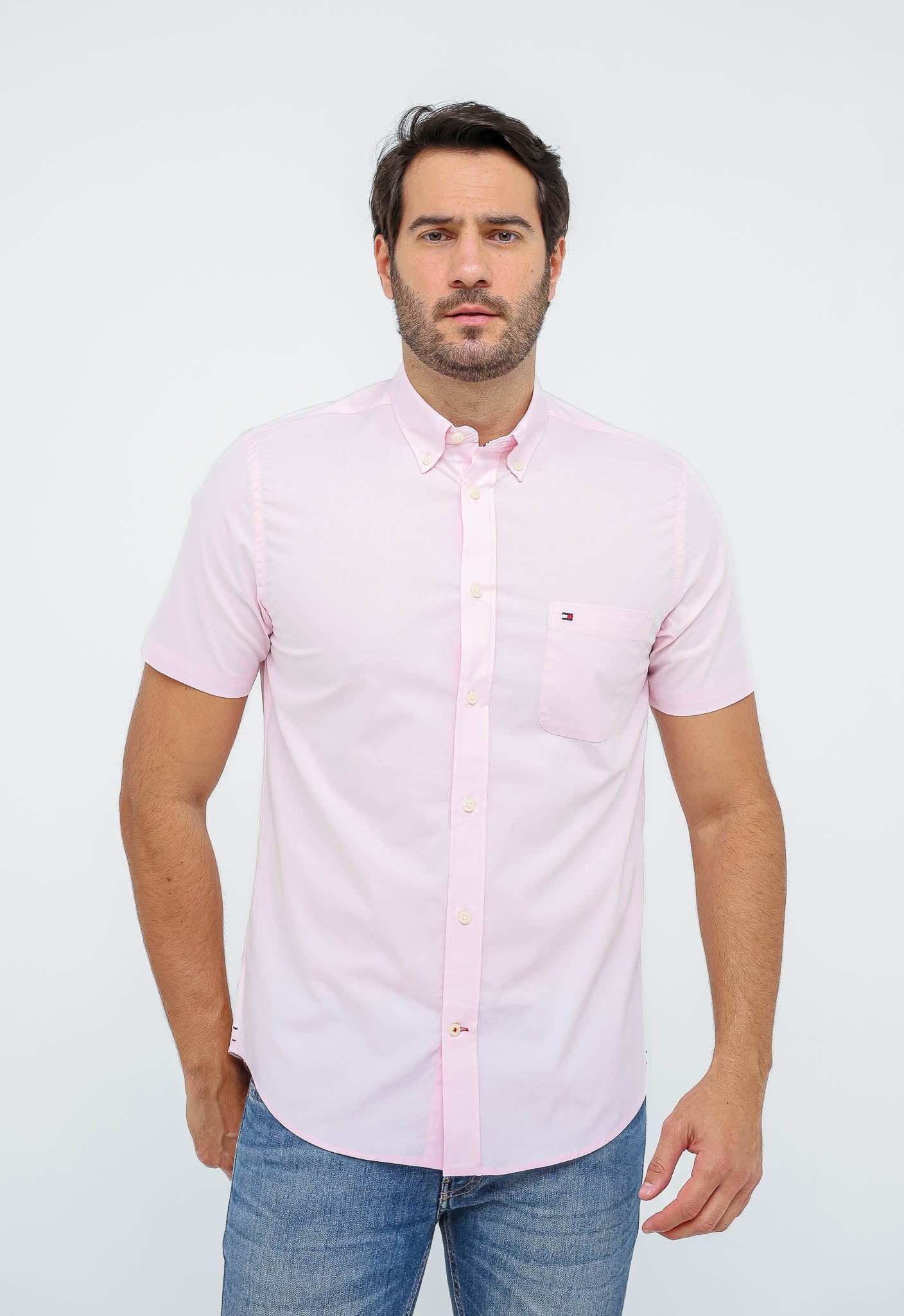 Camisa Tommy Hilfiger Mc Classic Poplin Rosa Claro - Live - Henri Store