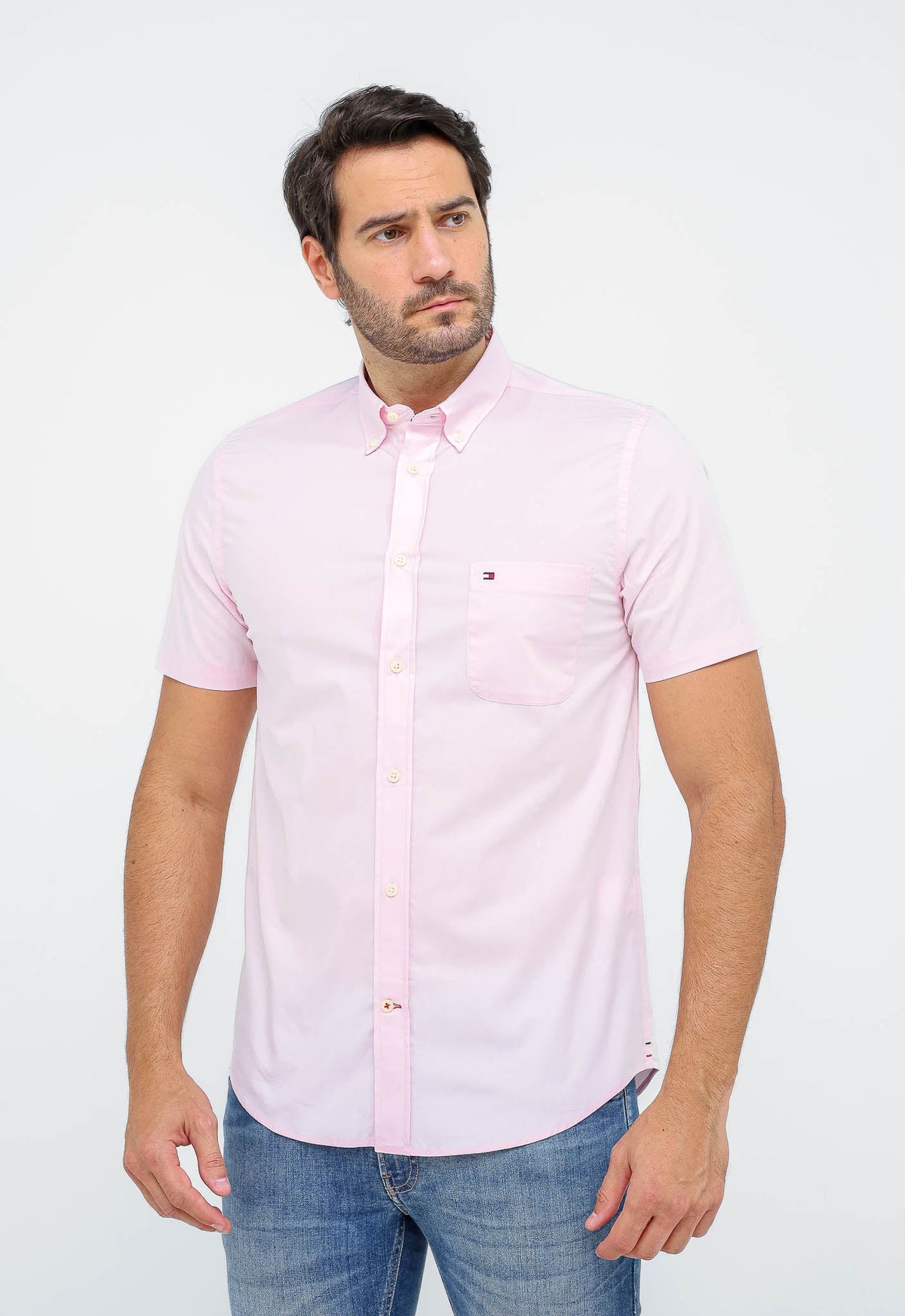 Camisa Tommy Hilfiger Mc Classic Poplin Rosa Claro - Live - Henri Store
