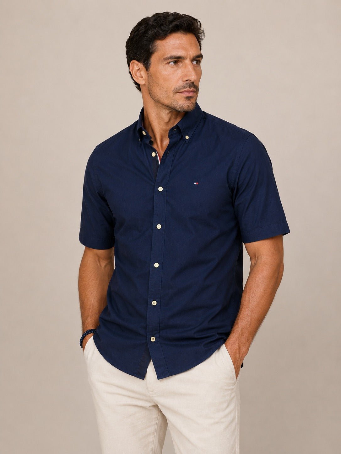 Camisa Tommy Hilfiger MC Refular Fit Marinho - Henri Store