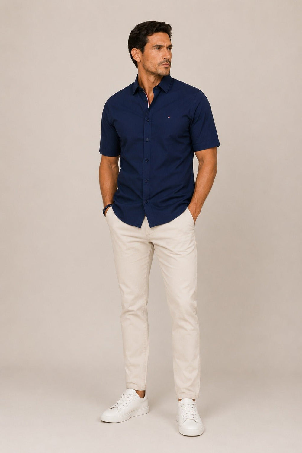 Camisa Tommy Hilfiger MC Refular Fit Marinho - Henri Store