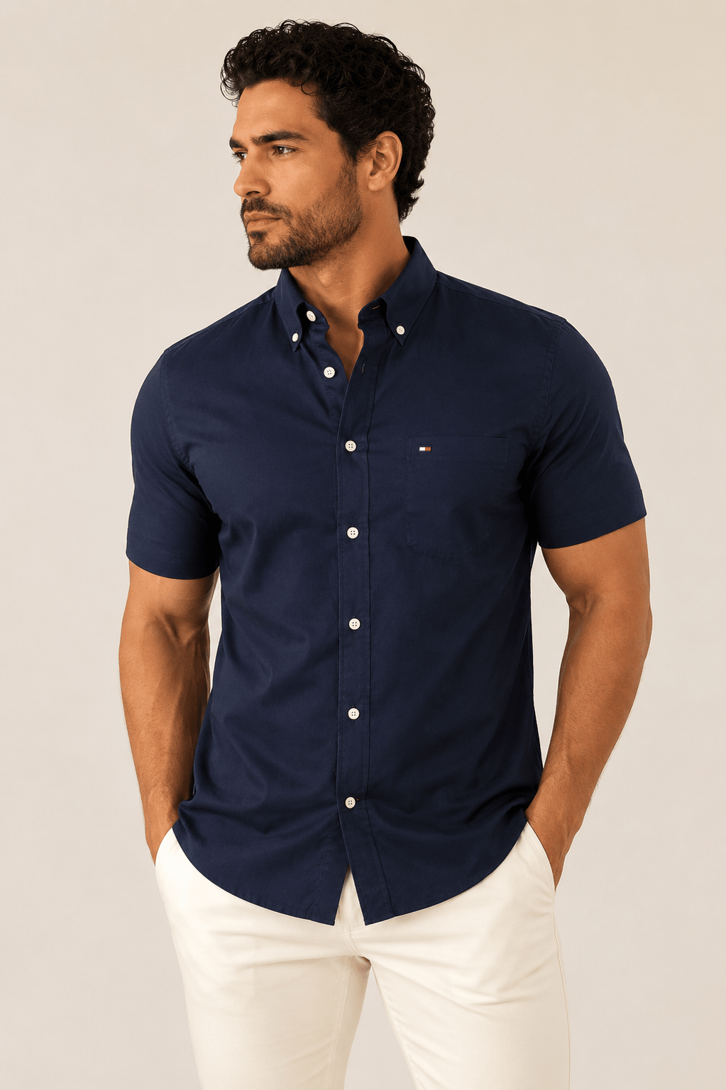 Camisa Tommy Hilfiger Mc Regular Fit Classic Poplin Marinho - Henri Store