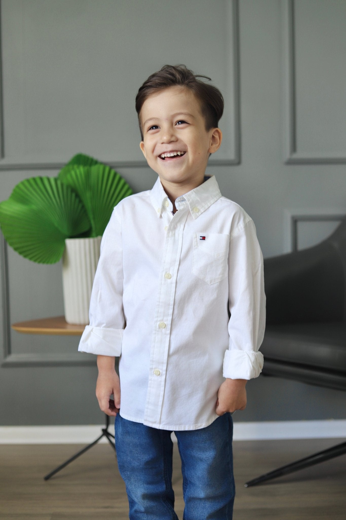 Camisa Tommy Hilfiger Ml Oxford Branca Infantil - Henri Store