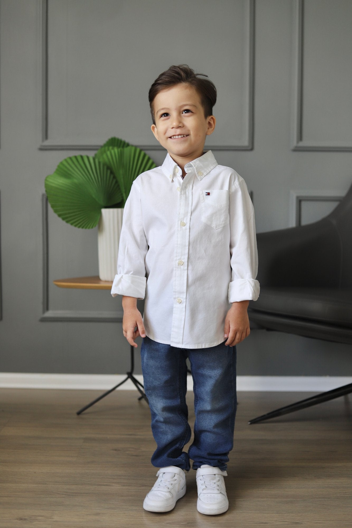 Camisa Tommy Hilfiger Ml Oxford Branca Infantil - Henri Store