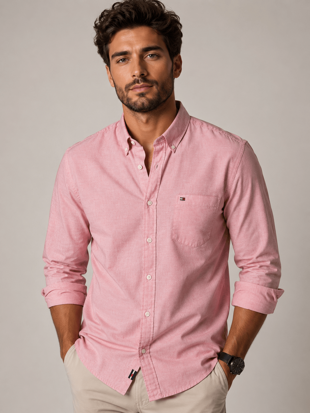 Camisa Tommy Hilfiger Ml Regular Fit C/ Bolso Vermelha - Henri Store