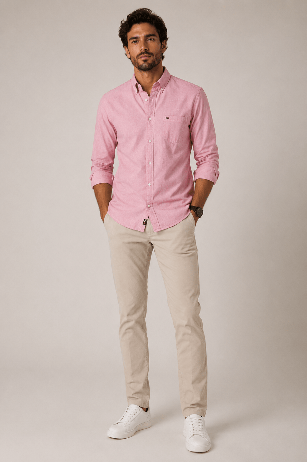 Camisa Tommy Hilfiger Ml Regular Fit C/ Bolso Vermelha - Henri Store