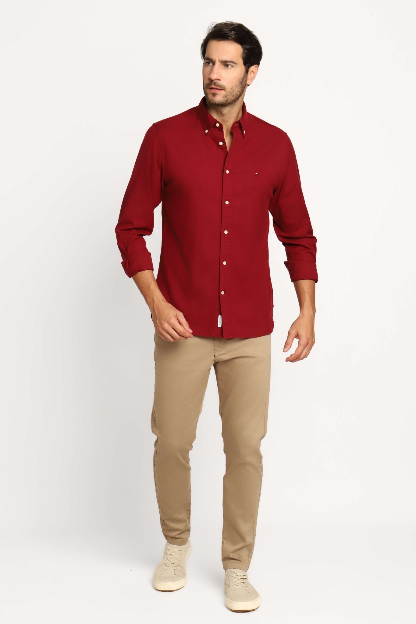 Camisa Tommy Hilfiger Ml Regular Fit Flex Brushed Twill Bordô - Henri Store