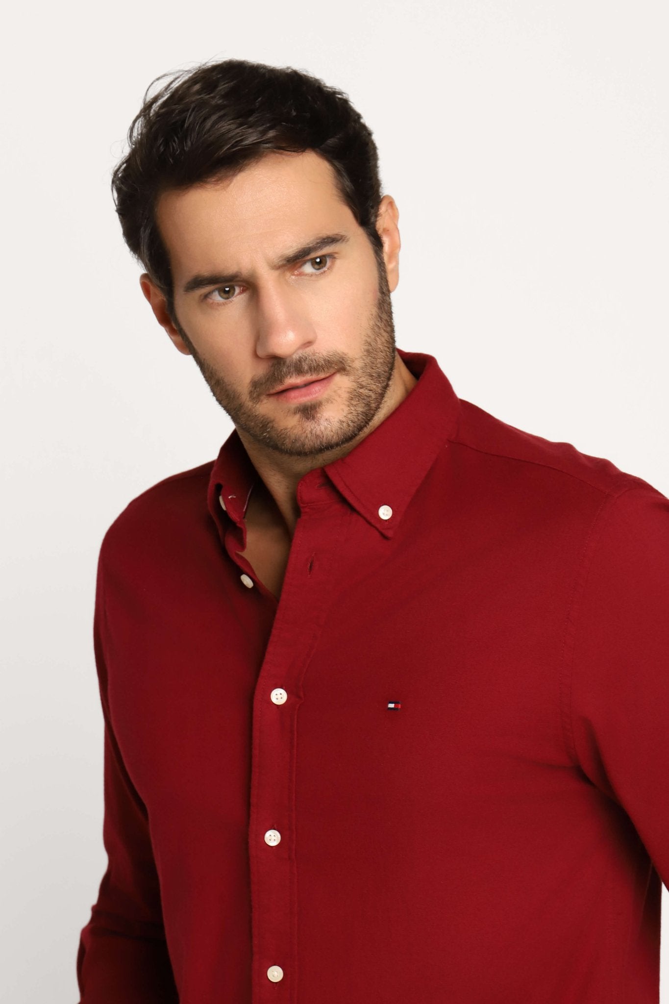 Camisa Tommy Hilfiger Ml Regular Fit Flex Brushed Twill Bordô - Henri Store