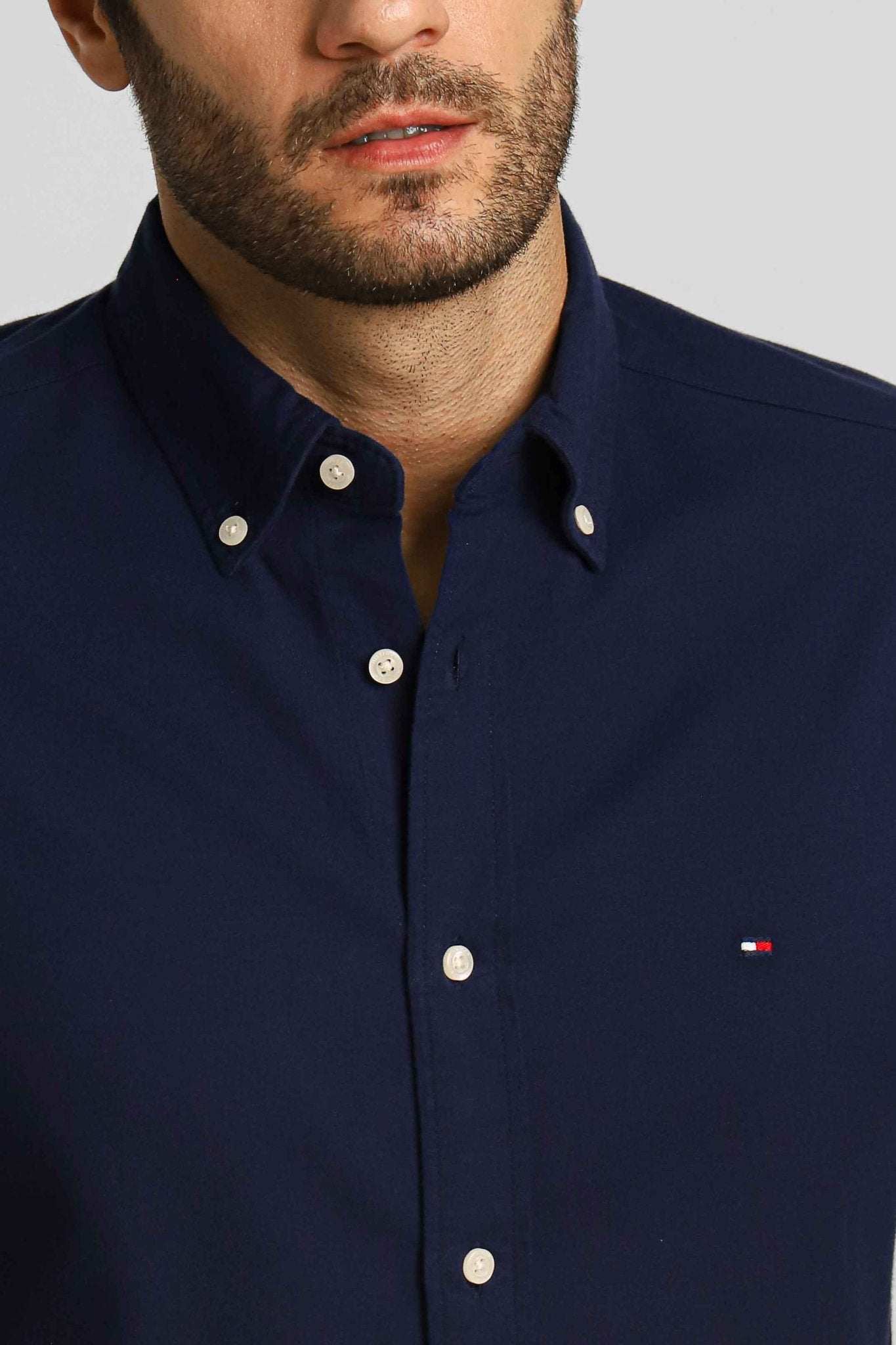 Camisa Tommy Hilfiger Ml Regular Fit Flex Brushed Twill Marinho - Henri Store