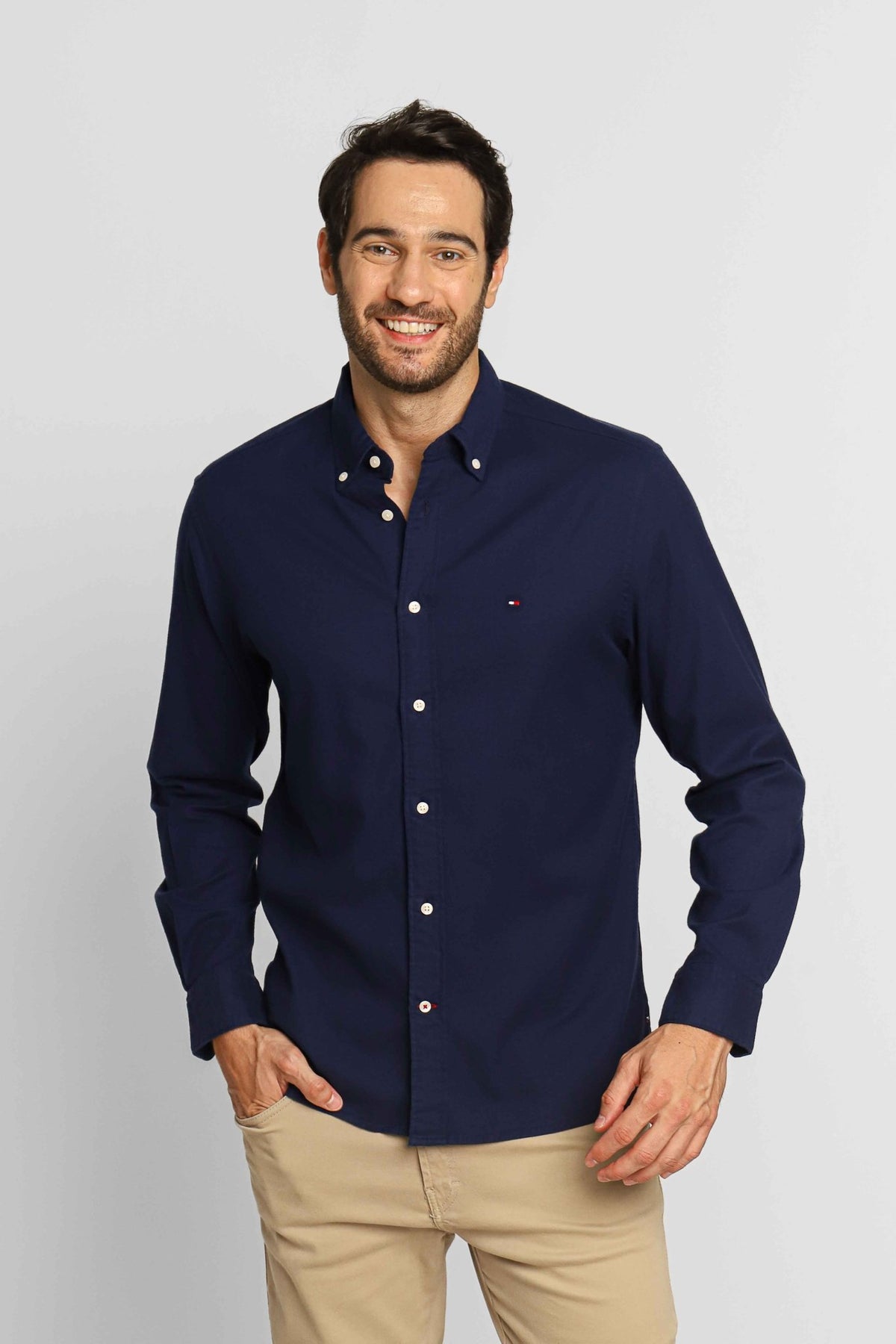 Camisa Tommy Hilfiger Ml Regular Fit Flex Brushed Twill Marinho - Henri Store