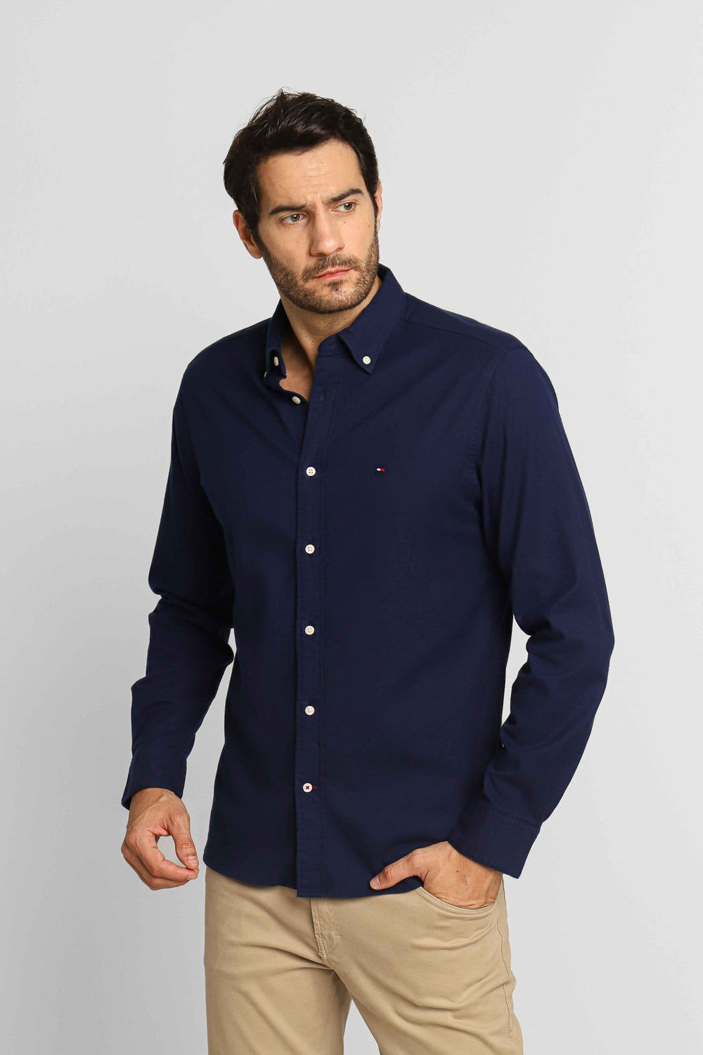 Camisa Tommy Hilfiger Ml Regular Fit Flex Brushed Twill Marinho - Henri Store