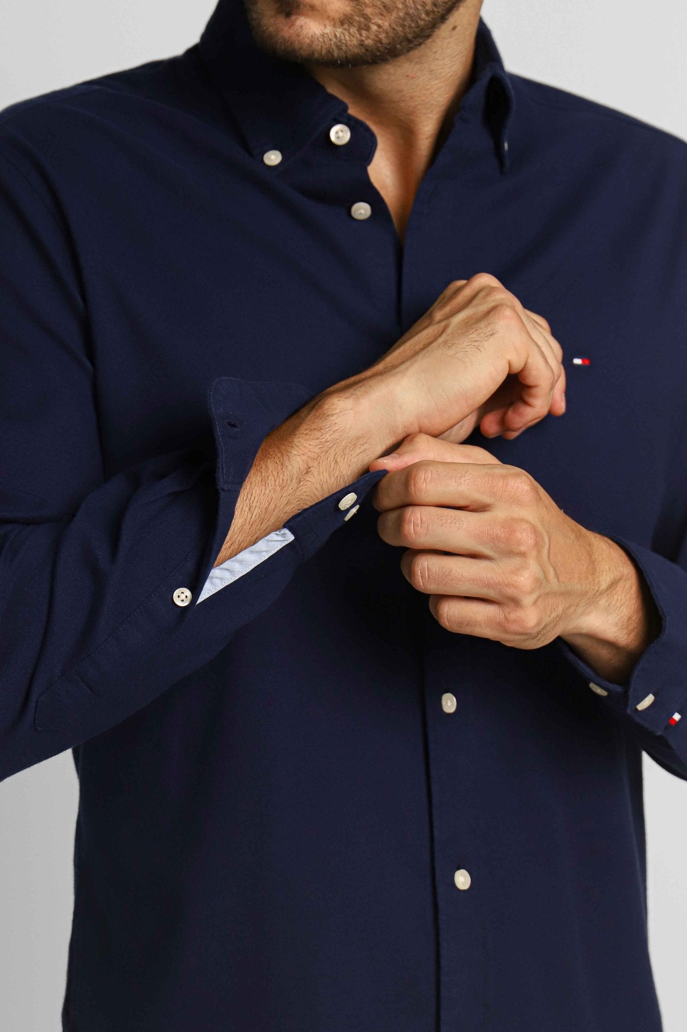 Camisa Tommy Hilfiger Ml Regular Fit Flex Brushed Twill Marinho - Henri Store