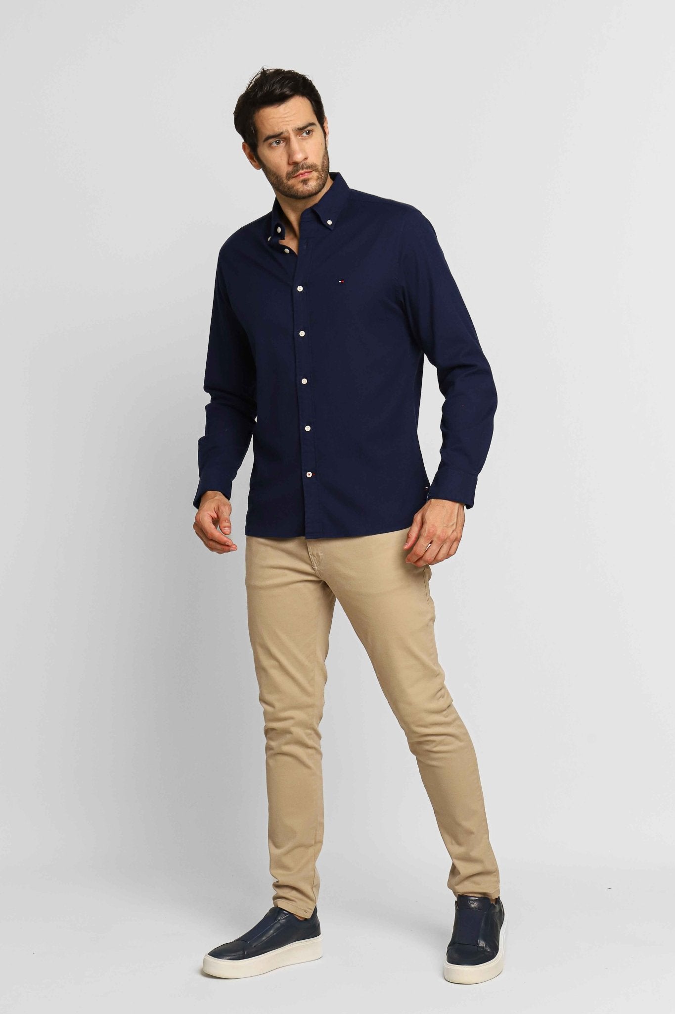 Camisa Tommy Hilfiger Ml Regular Fit Flex Brushed Twill Marinho - Henri Store
