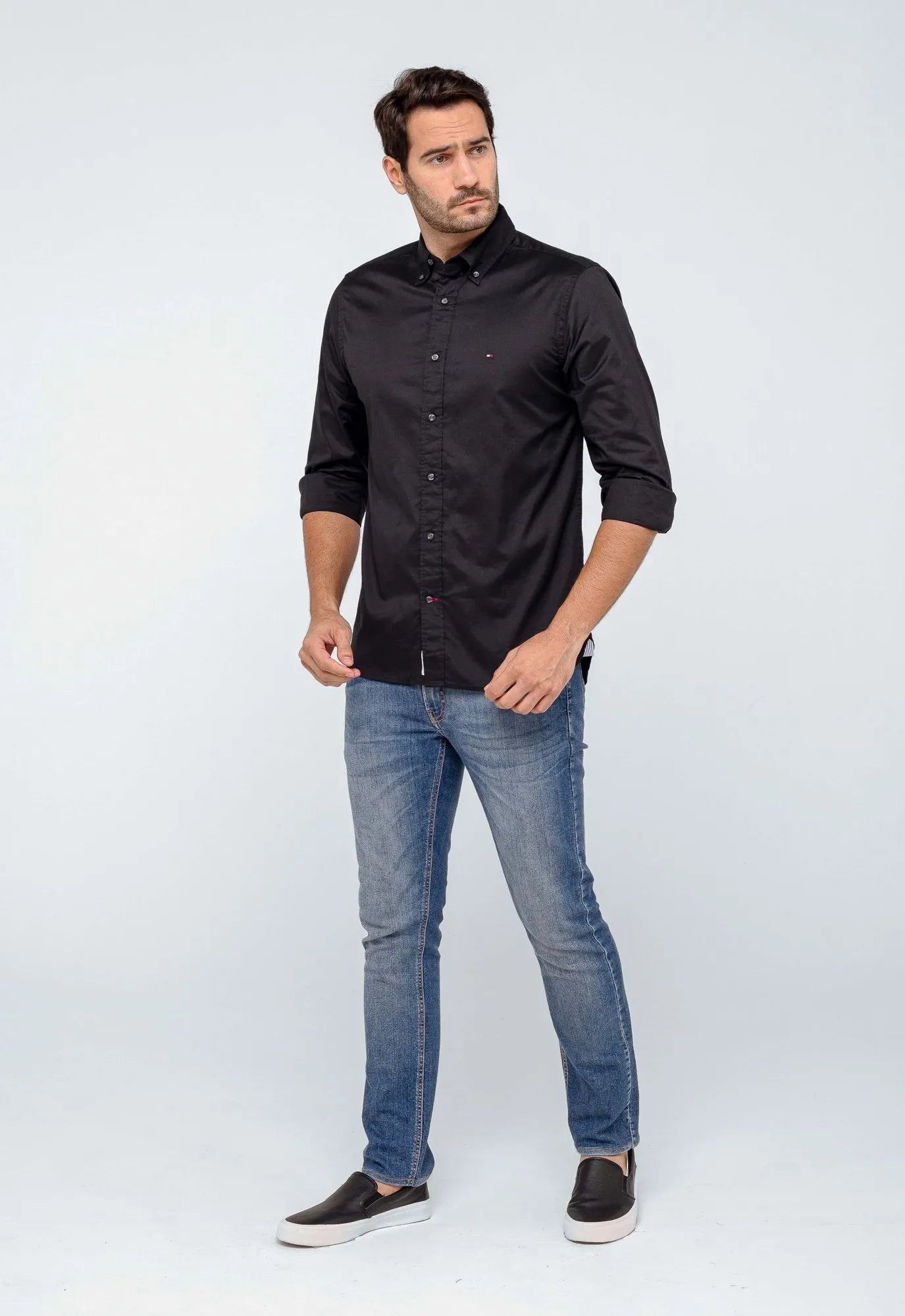 Camisa Tommy Hilfiger ml Regular Fit Flex Poplin Preto - Henri Store
